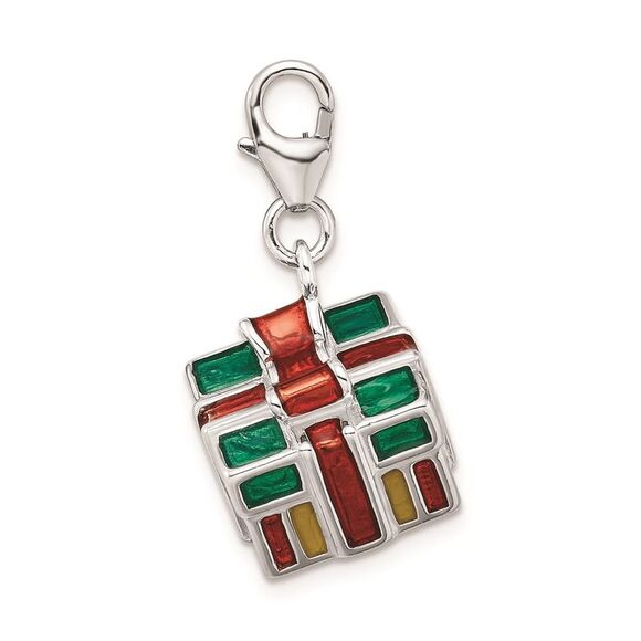 Kazi Luxury Sterling Silver RH 3-D Enameled Gift Box w/Lobster Clasp Charm - Picture 2 of 4